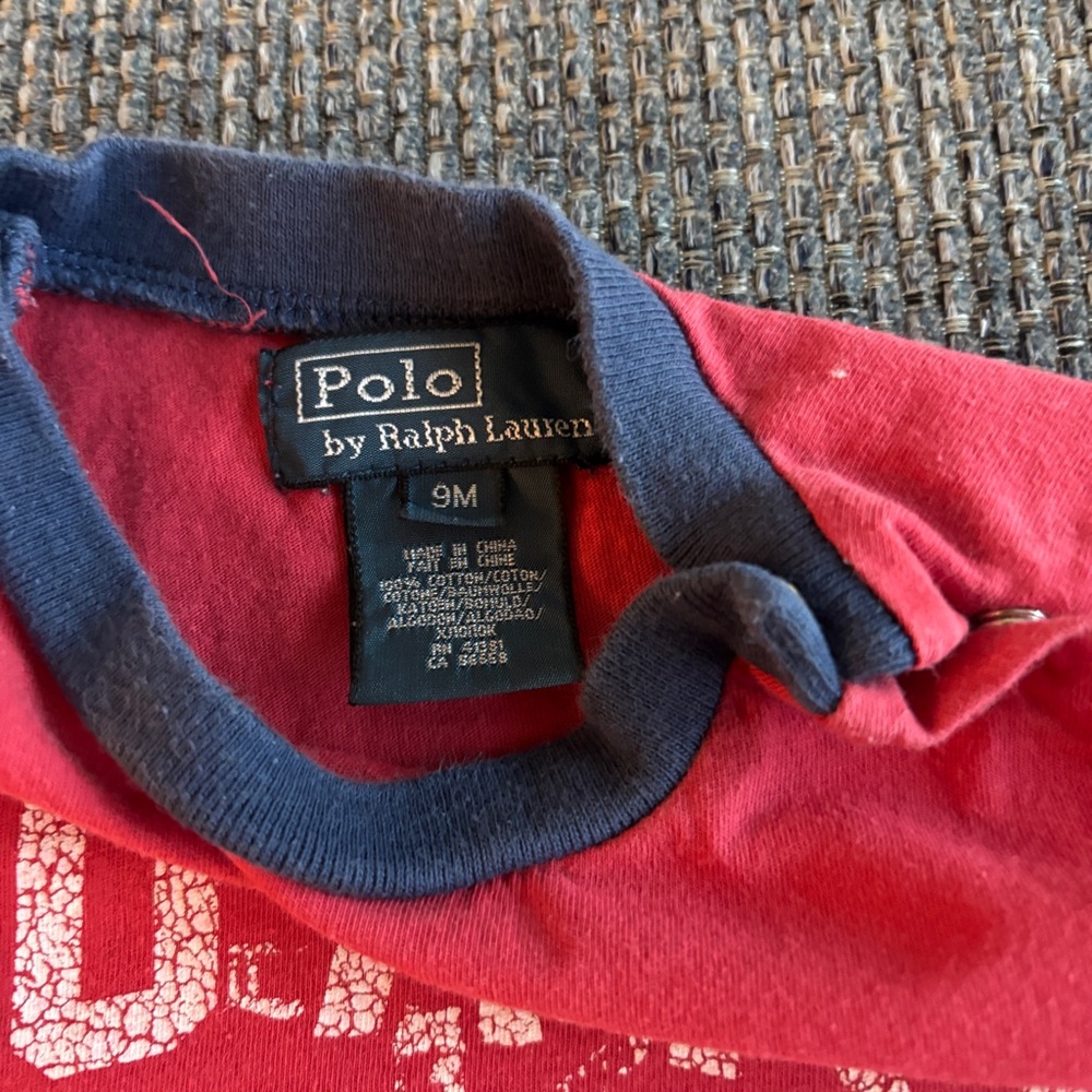 Ralph Lauren Lifeguard Outfit Set Navy Red Shorts Tee 9M - Picture 5 of 6